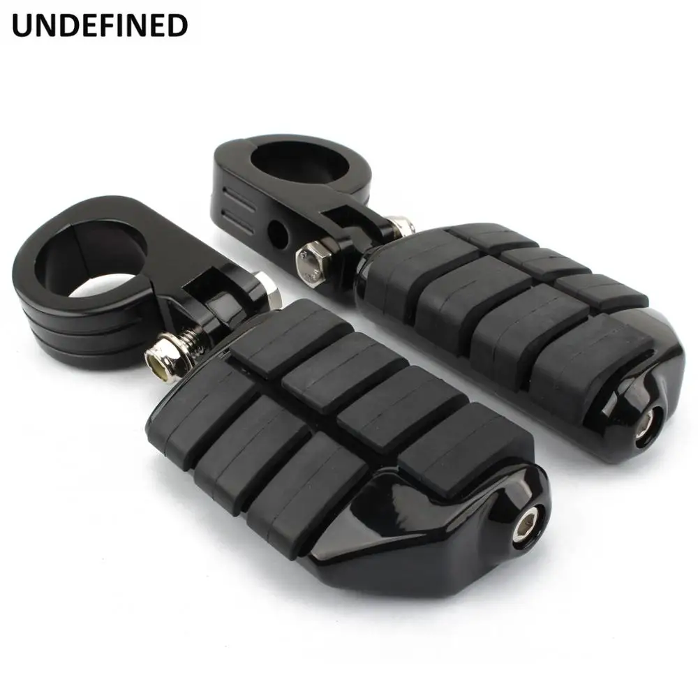 Motorcycle Pegs Highway Engine Crash Bar Guard Clamp 38MM Foot Peg Footrests Mount Rubber&CNC For Harley Chopper Bobber Custom