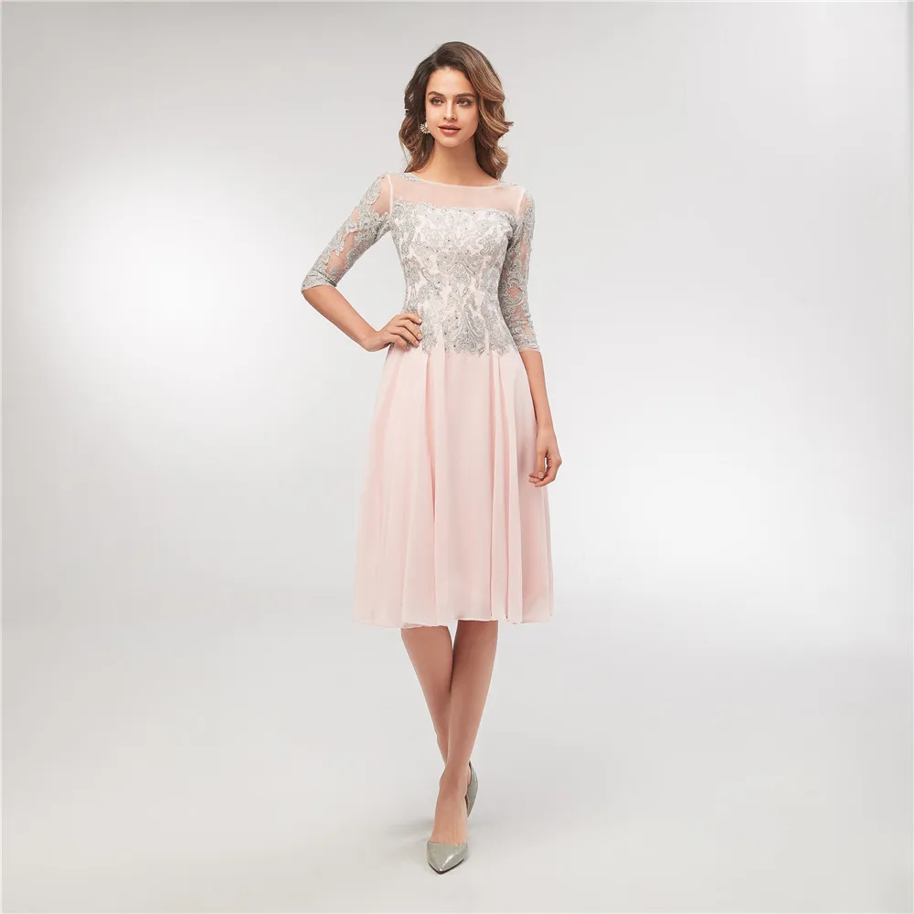 Elegante Chiffon Spitze Applique Halbe Hülse Tee-Länge Mutter Der Braut Kleid Plus Größe Vestidos Madre De La novia