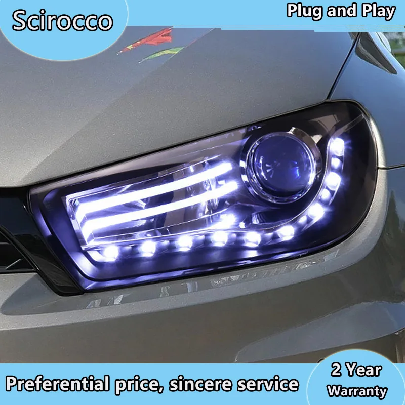 Car Styling for New Arrival Volks Wagen Scirocco LED Headlight DRL Lens Double Beam H7 HID Xenon bi xenon lens