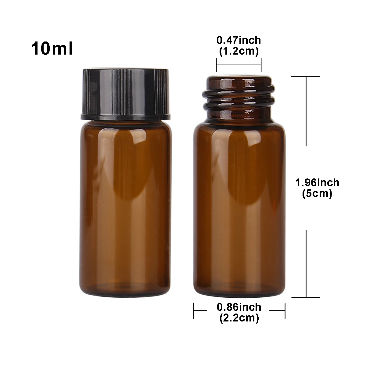 10pcs 10ml 22*50mm Small Glass Bottles with Black Plastic Caps Empty Glass Jars Crafts Vials glass vessels