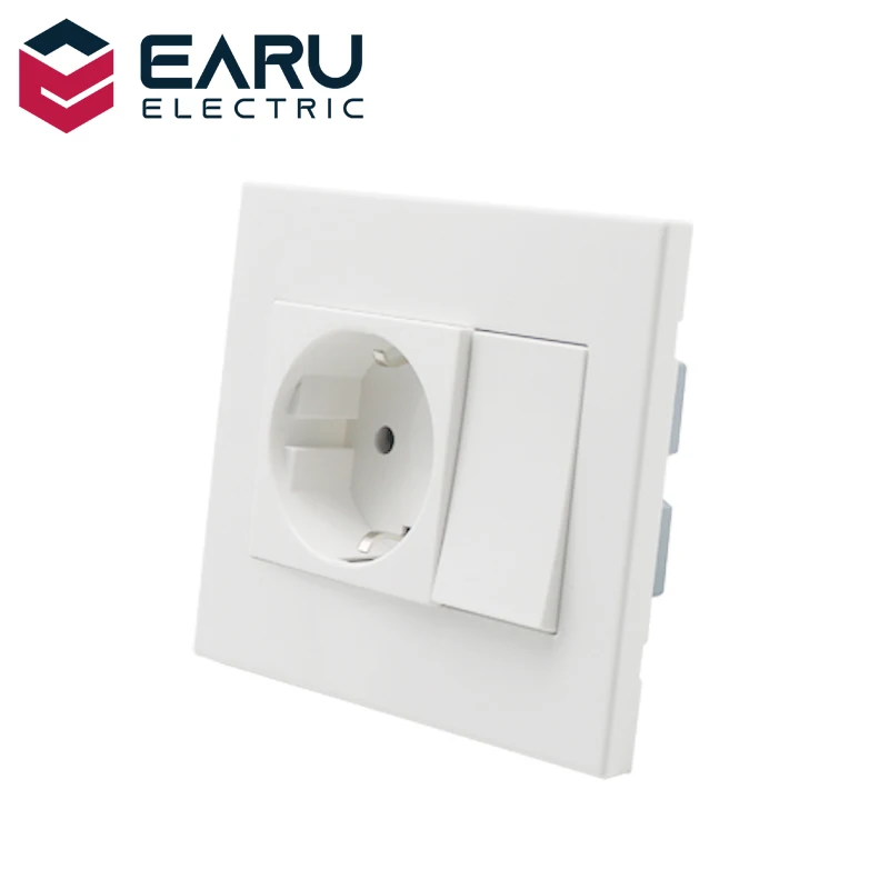 EU 16A Wall Socket Switch Light Rocker Switch Push Button Switch 1 Gang 1 Way On/Off 250V White Color Modular PC Panel 86*92mm