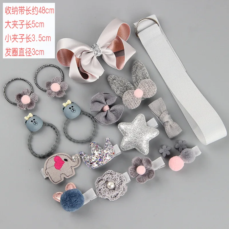 18 hairpin set cute hair accessories girls cartoon hairpin headdress bow flower animal hairpin hair circle elastic headdress