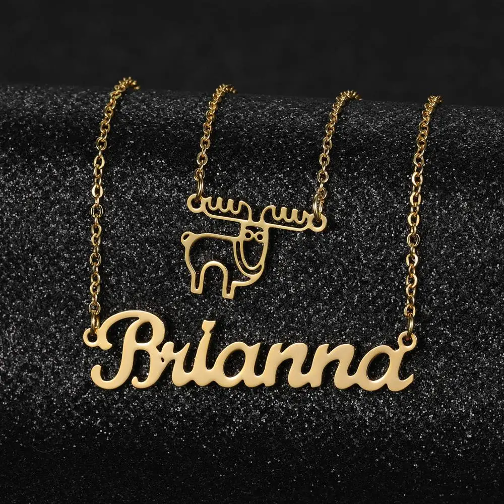 MYDIY Personalized Merry Christmas Cap Deer Name Necklace For Kid Children Stainless Steel Custom Nameplate Necklaces Gift