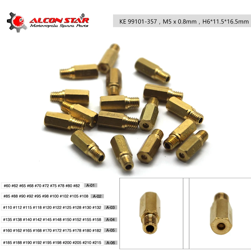 Alconsta -10 Pieces Main Jet For Keihin OKO KOSO PE PWK FCR Carb Carburetor KE Hexagon Motorcycle Main injector nozzle