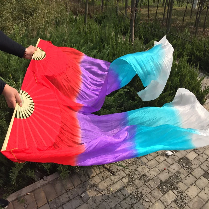 1.8M/2.1M długie welony Fan kobiety Gradient BellyDance 100% prawdziwy wachlarz jedwabny welon 1 para/2 sztuk profesjonalny parkiet Silk welon Fan