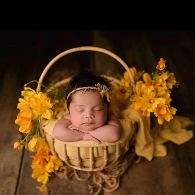 

Newborn Photography Props Baby Photo Shoot Pose Assist Container Infant Studio Fotografie Handmade Woven Round Rattan Basket