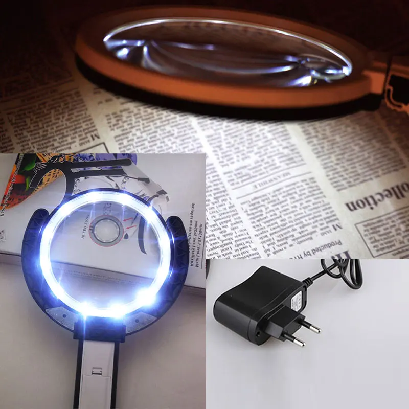 2X 8X Illuminated Desktop Folding Handheld Magnifier Dual-purpose Magnifying Glass Table Lamp With LED Lights Reading Magnifier