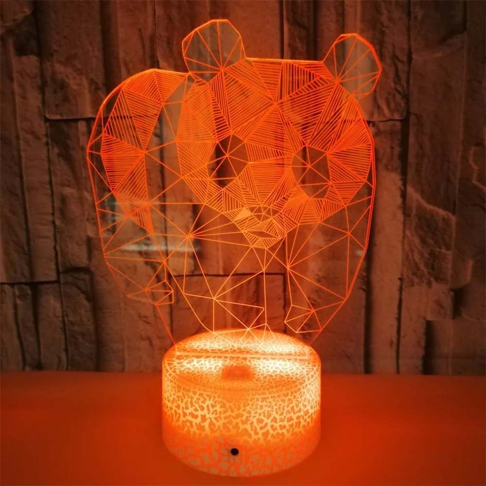 3D Panda LED nowość światła, zasilany bateryjnie, USB, lampka nocna przy łóżku, dekoracja wnętrz, sypialnia, Foyer, 7 kolorów