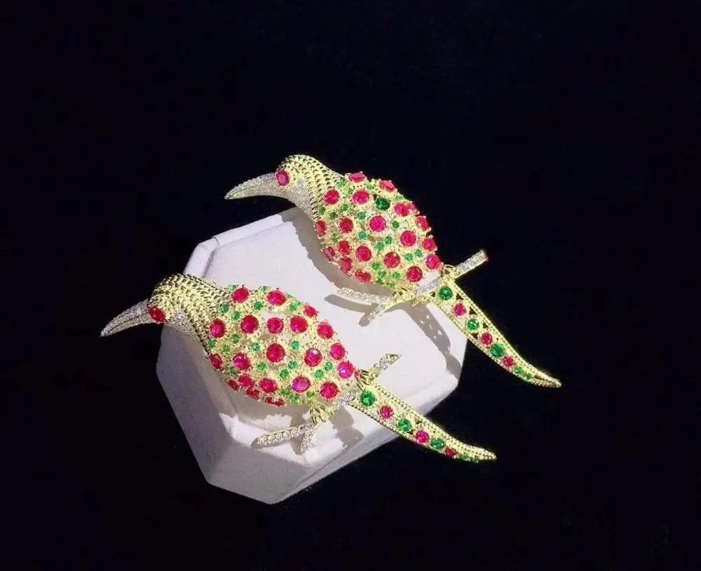 birds brooch multi color 925 sterling silver with cubic zircon fine women jewelry free shipping high quality 20*77MM