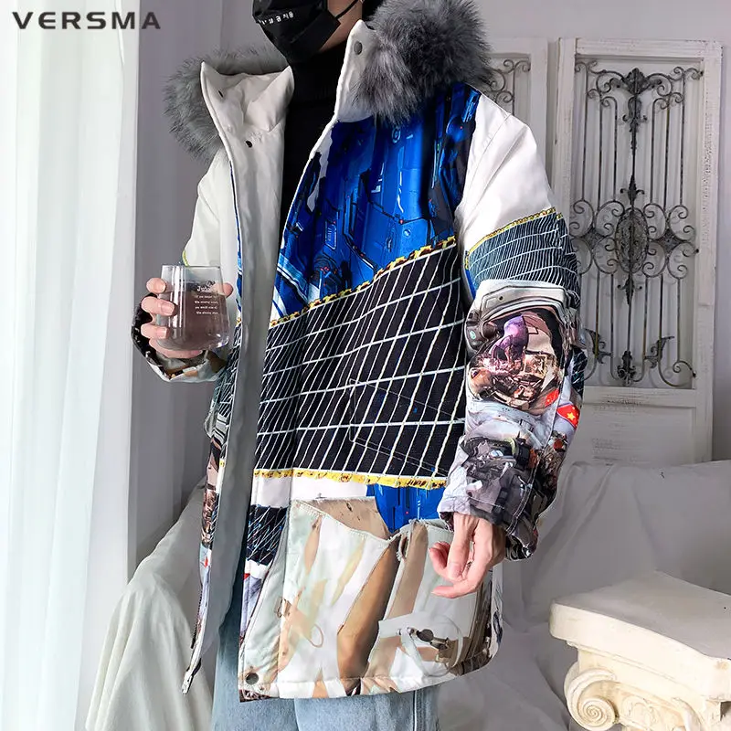 Casacos masculinos de inverno versma, jaquetas japonesas tipo harajuku com estampa de grafite, forrados e de algodão, roupa de rua grossa, dropshipping