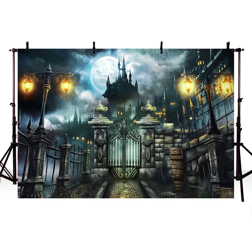 Mehofond Halloween Background for Photography Night Scary Castle Cloudy Sky Moon Warm Light Backdrop For Photo Studio Photozone