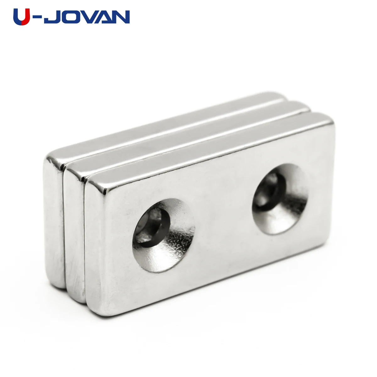 U-JOVAN 2pcs 40x20x5mm Double 5mm Hole N35 Block Countersunk Neodymium Magnet Permanet Strong Magnets 40*20*5-5-5mm