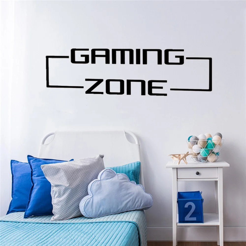 Large Gaming Zone Gamer Wall Sticker Playroom Kids Room Video Game Quote Wall Decal Bedroom Vinyl Home Decor