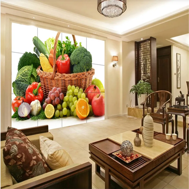 

Custom Fresh Green Fruit and Vegetable Convenience Store Industrial Decor Wall Paper 3D Supermarket Propaganda Mural Wallpaper