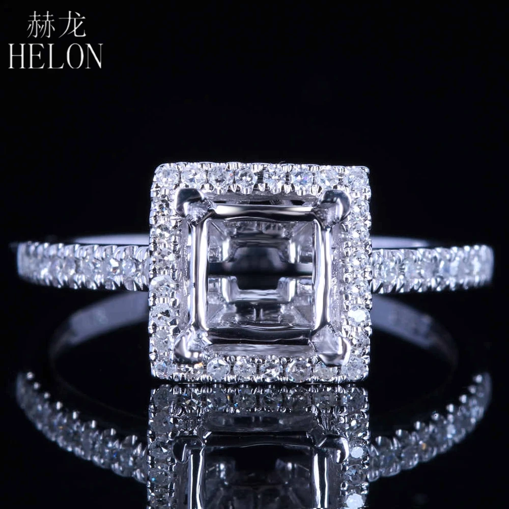 

HELON 5.5mm Princess Cut Solid 4K White Gold Natural Diamond Women Fine Jewelry Semi Mount Engagement Wedding Ring Setting