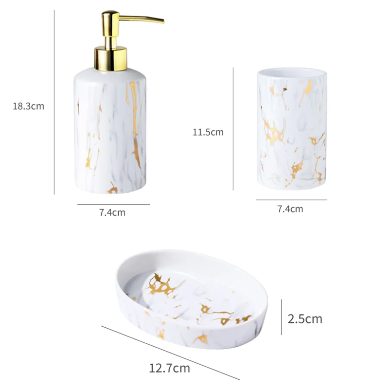 Marbling Ceramic Toiletries 4 Pieces Household Washing Set Lotion Bottle Soap Dispenser Mouth Cup Soap Dish Bathroom Accessories