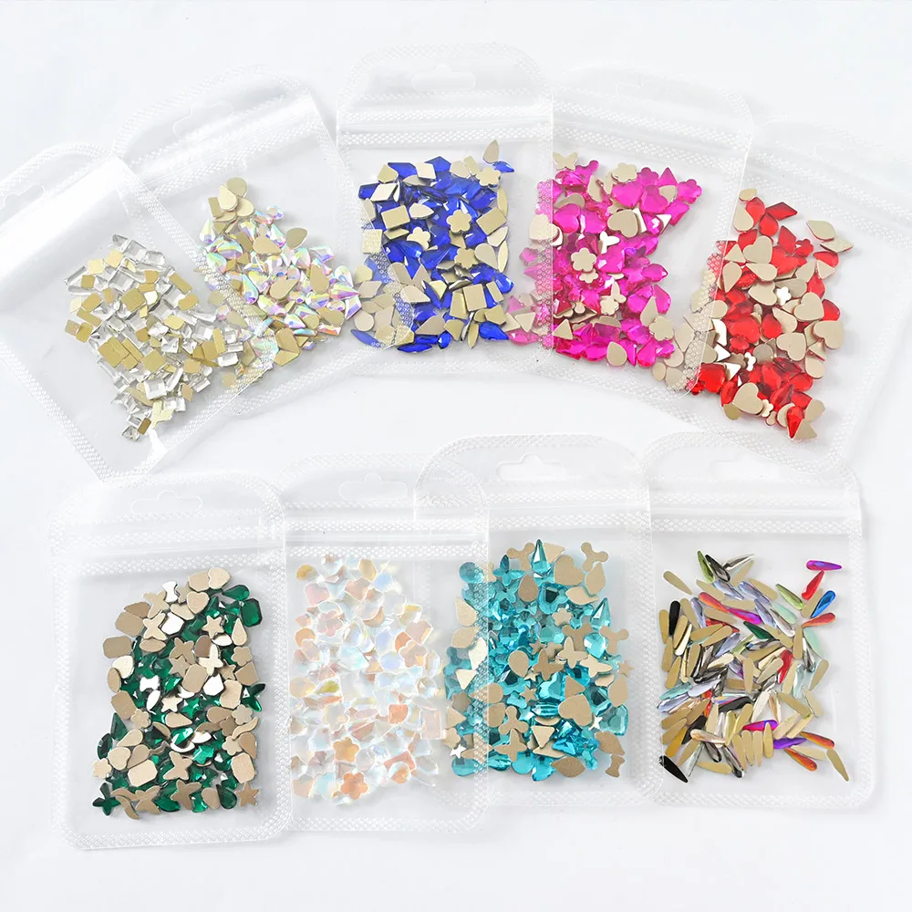 

100pcs/Bag Flatback AB White colorful Nail Rhinestones 3D Glitter Nail Charms Mix-Shap Manicure Stones DIY Designs JZ-ZD