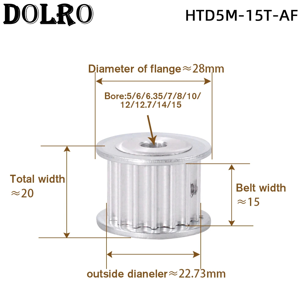 1pc HTD 5M 15 Teeth Synchronous Timing Pulley Bore 5/6/6.35/7/8/1012/14/15mm for Width 15mm HTD5M Belt gear 15T-5M-15 AF 15Teeth