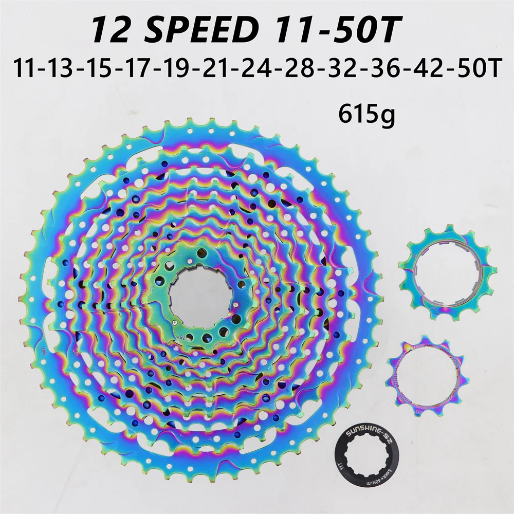 SUNSHINE Colorful MTB Cassette 11/12 Speed 11-50T Bike Freewheel Rainbow Bicycle Sprocket for SHIMANO/XD 12 Speed