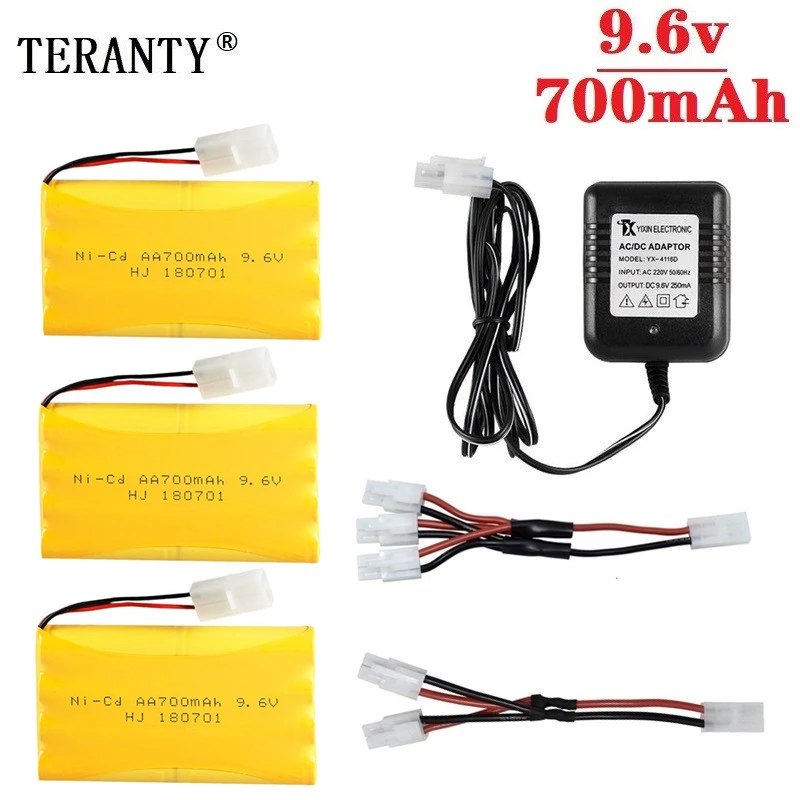 ( H Model ) Ni-CD 9.6V 700mah Battery + 9.6v Charger For Rc toy Car Tank Train Robot Boat Gun AA 9.6v Rechargeable Battery Pack