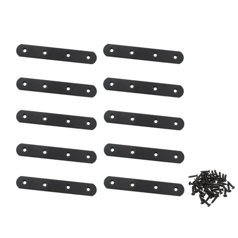 

10Pack Flat Mending Plate for Wood,Black Iron Flat Straight Brace Bracket Metal Repair Fixing Wood Brace Joining Plates 130x20mm