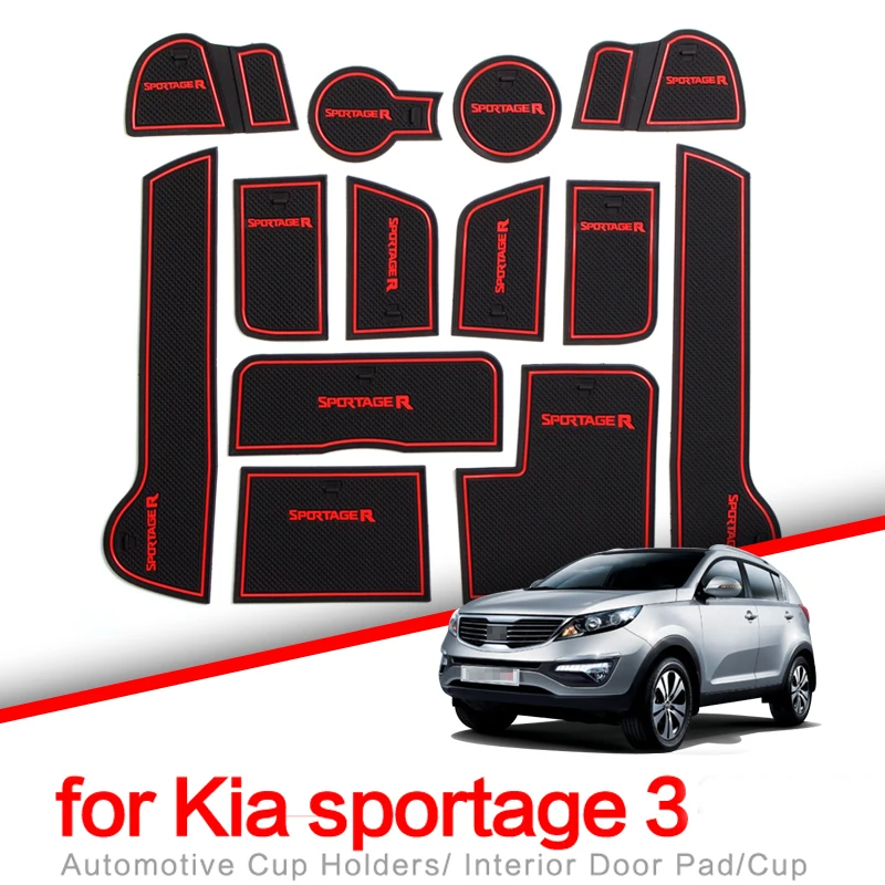 for KIA Sportage 3 2011 2012 2013 2014 2015 Car Gate Slot Cup Mat Door Groove Mats Anti-Slip Cup pad Cover Interior Accessories