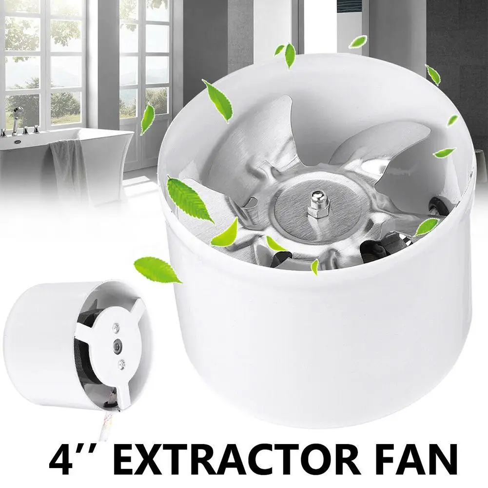 4inch Silent Inline Duct Fan Air Ventilator Metal Pipe Ventilation Exhaust Fan Mini Kitchen Bathroom Toilet Wall Extractor Fan