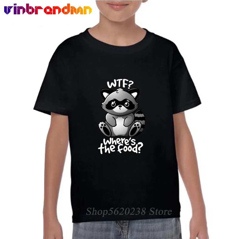 New Arrivals Kawaii coon kids tshirt Funny cute panda what's the food T-shirt WTF raccoon T shirt kid chibi thief ringtail Tee