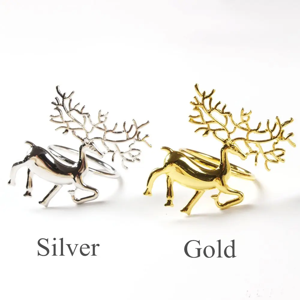 Wedding Supplies Kitchen & Bar Party Dinner Laser Cut Wood Deer Elk Napkin Ring Happy New Year Christmas Napkin Holder