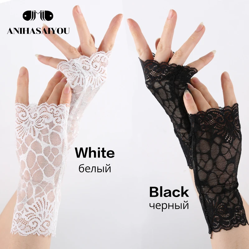 Breathable mesh Sexy lace gloves driving sunscreen UV protection women\'s gloves cover scars fingerless gloves  -1152