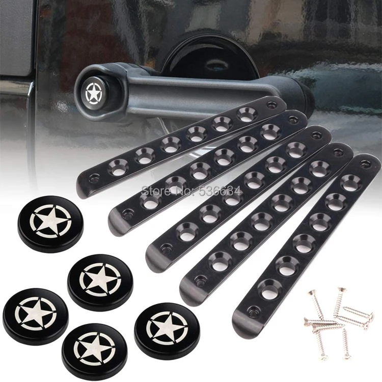 Door Handle Inserts Aluminum Side Rear Door Decoration Grab Handles Tailgate Trim for Wrangler JK JKU 2007-2017 2-Door 4-Door