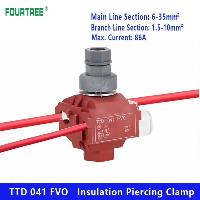 1Pcs Insulation Piercing Clamp No-Peeling Cable Quick Splitter Connector Sicam Fire Prevention Flame Retardant TTD041FVO Red