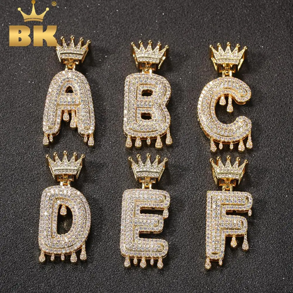 

THE BLING KING Drip Crown Letters Name Necklace Iced Out Cubic Zirconia 26 English Bubble Initial Letters Pendant Jewelry Gifts