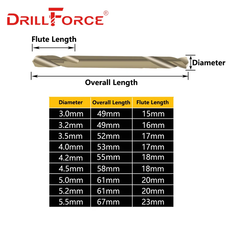 10 pièces 3mm-5.5mm M35 Cobalt Double extrémités forets HSS-CO foret hélicoïdal pour acier inoxydable (3/3.2/3.5/4/4.2/4.5/5/5.2/5.5mm)