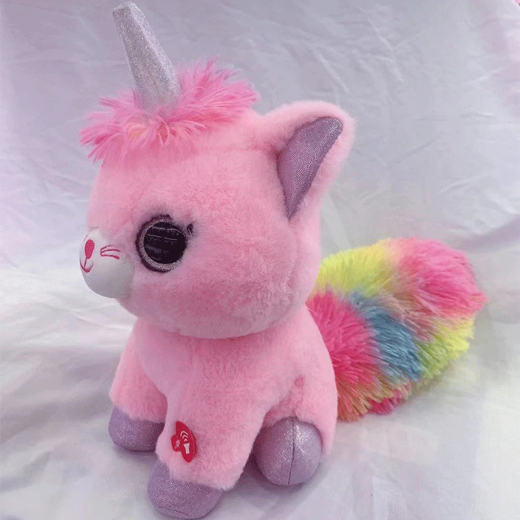 Juguete interactivo luminoso de unicornio para niños, juguete eléctrico de peluche con música, juguete táctil para niña