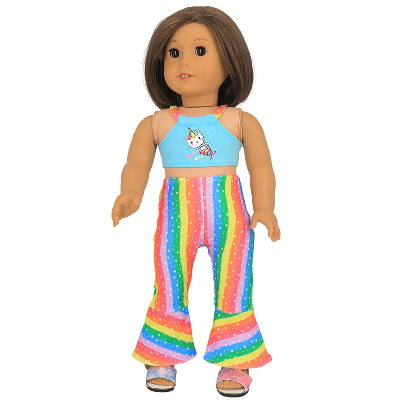 18 Inch Doll Clothes Doll Camisole Summer 43cm Doll Rainbow Flared Pants  for American Girl Dolls Bikini  Furniture for Dolls