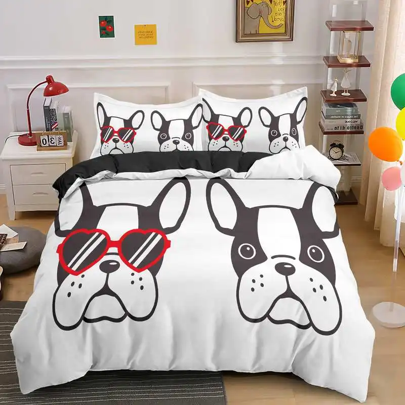 3D Cute Pug Soft Duvet Cover Animal Bedding Set Single Twin Double Full Queen King Size Bedroom 