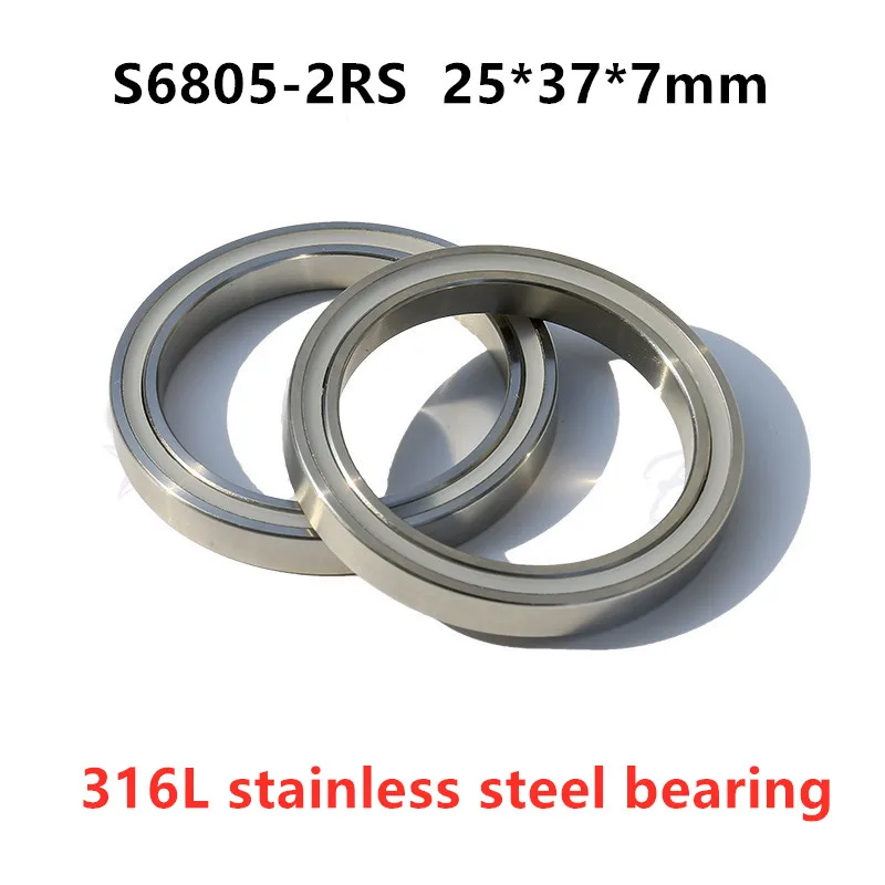 10pcs 316L stainless steel deep groove ball bearing S6805-2RS 25*37*7 mm waterproof anti-corrosion bearings S6805RS 6805 25x37x7