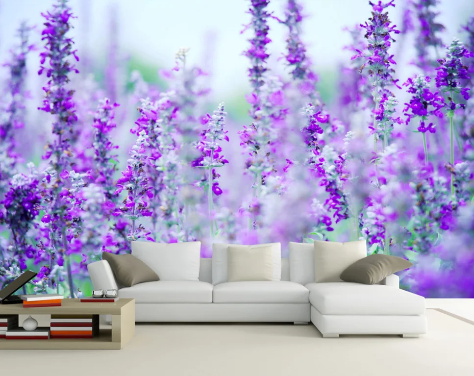 

3d murals wallpaper for living room Lavender wallpapers flower sea modern minimalist TV background wall