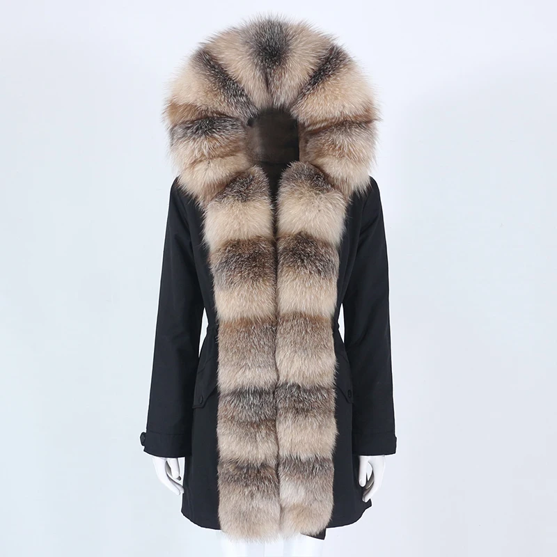 

MENINA BONITA 2022 Waterproof Parka Real Fur Coat Winter Jacket Women Natural Fox Fur Collar Hooded Warm Detachable Outerwear