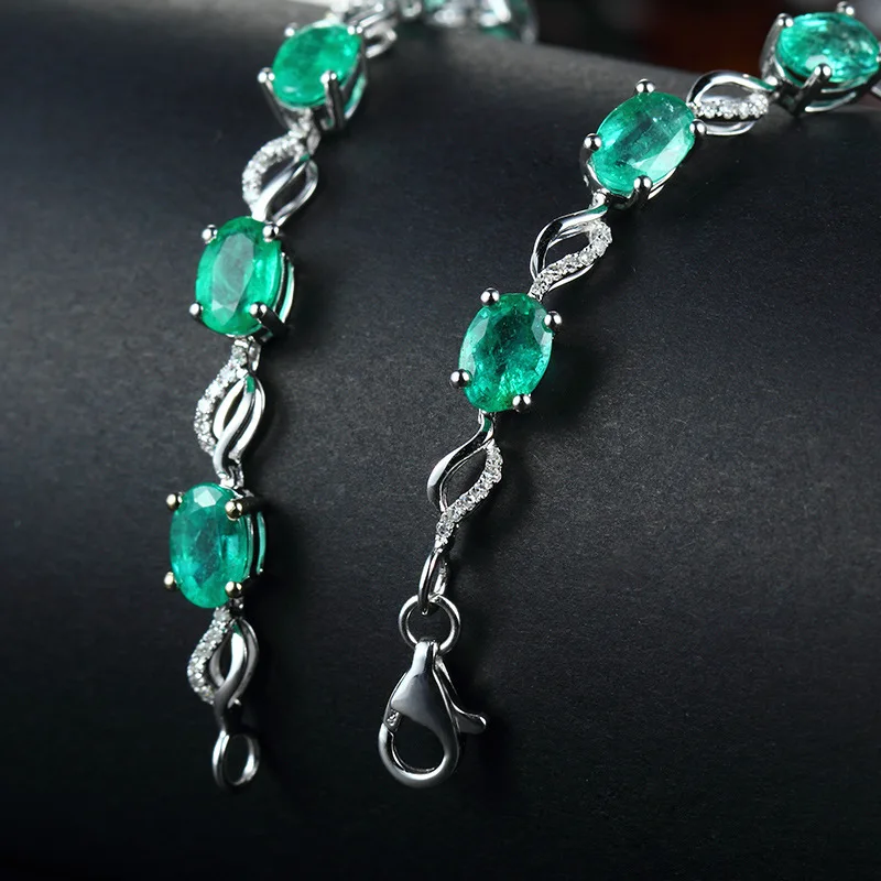 Foydjew Color Treasure Jewelry European American Creative Simulated Emerald Bracelets Chain Silver Color Jewelry Wholesale