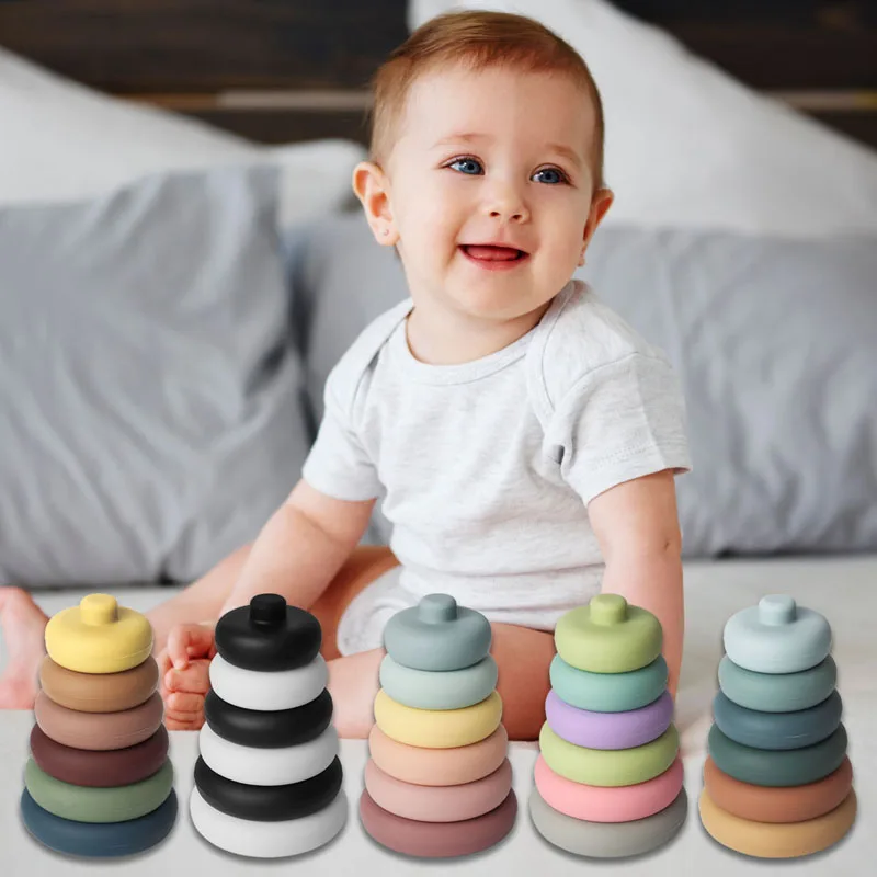 TYRY.HU 6pcs Baby Toys Soft Building Blocks Silicone Educational Building Blocks Round Shape 3D Silicone Babies Rubber Teether