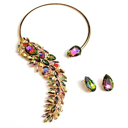 Vintage Baroque Statement Necklace Boho Colorful Rhinestone Pendant Choker Collar Necklaces Set For Women Punk Jewelry