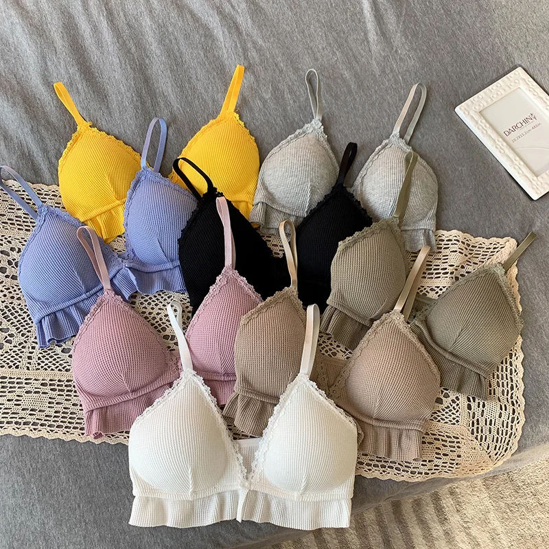 Komfort Baumwolle Bh Gepolsterte Französisch Bralette Weibliche Baumwolle Büstenhalter Drahtlose Unterwäsche Push-Up Bhs für Frauen Sexy Dessous