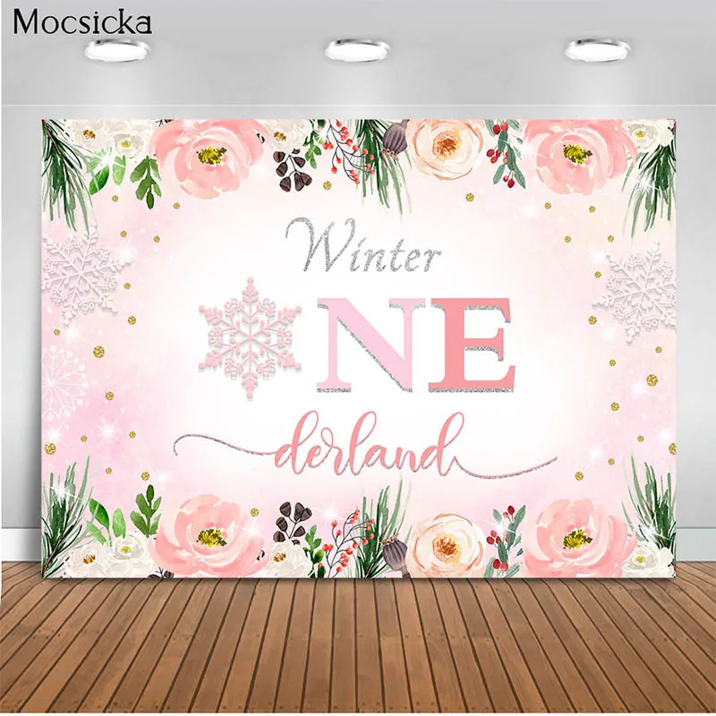 Mocsicka 첫 번째 생일 배경 꽃 눈송이 장식 스타일 베이비 샤워 사진 배경 사진 스튜디오