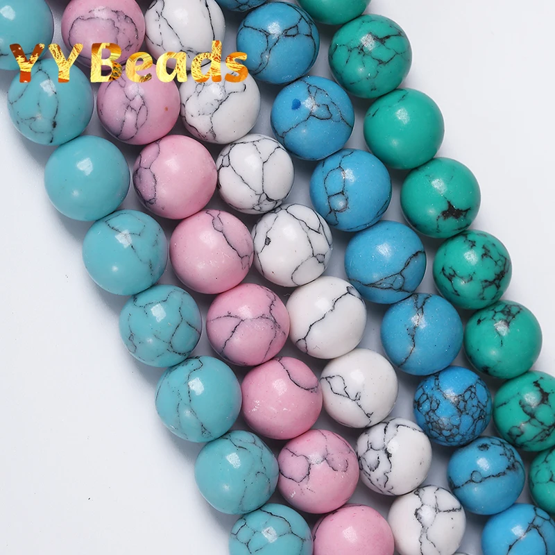 Natural Stone Howlite Turquoises Mineral Stone Beads 4mm-12mm Round Loose Beads For Jewelry Making DIY Bracelets Various Colors