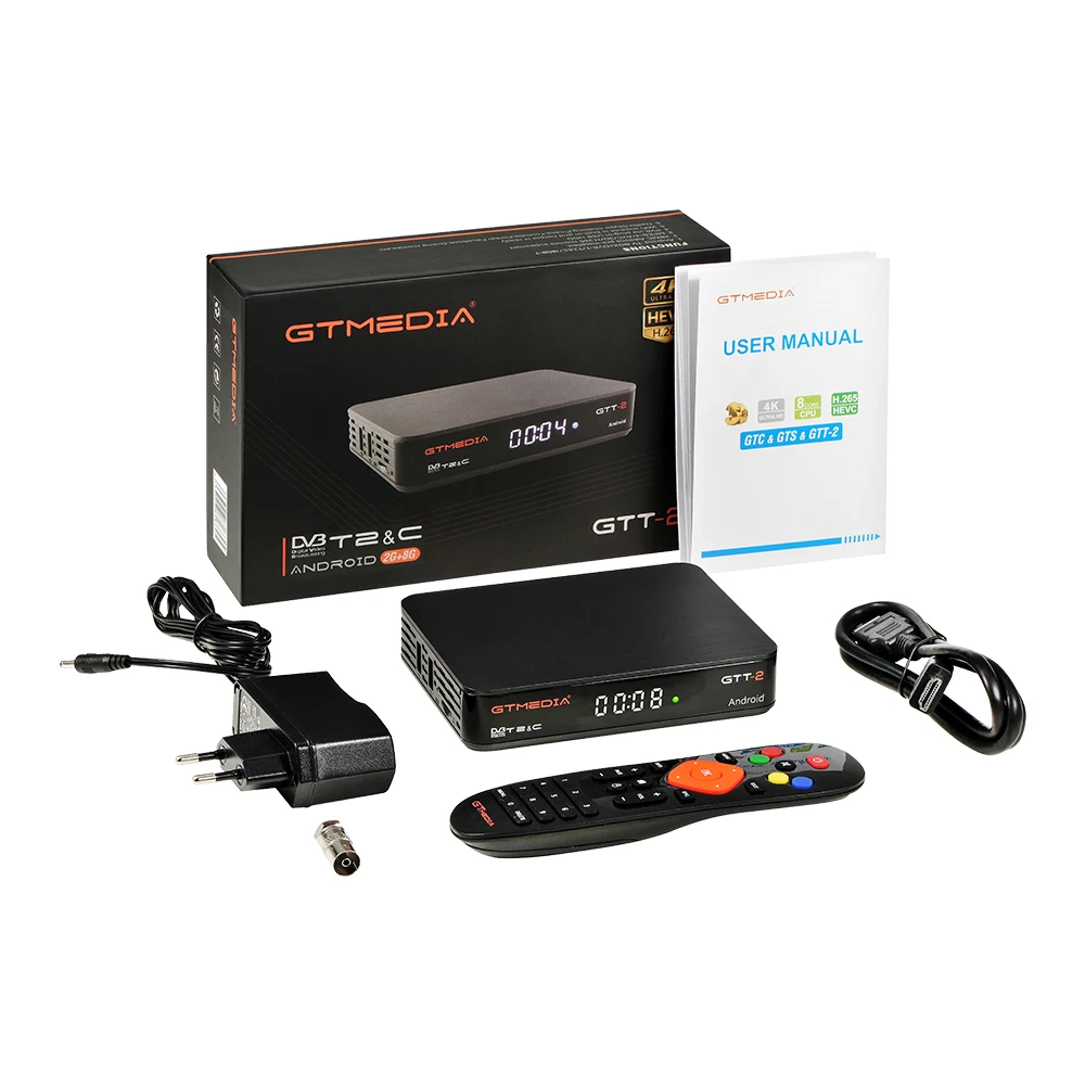 Gtmedia-receptor satélite GTT2, decodificador con Android 6,0, DVB-T2/cable/ISDBT, Amlogic S905D, 2 + 8GB, H.265, WIFI integrado, 2,4G