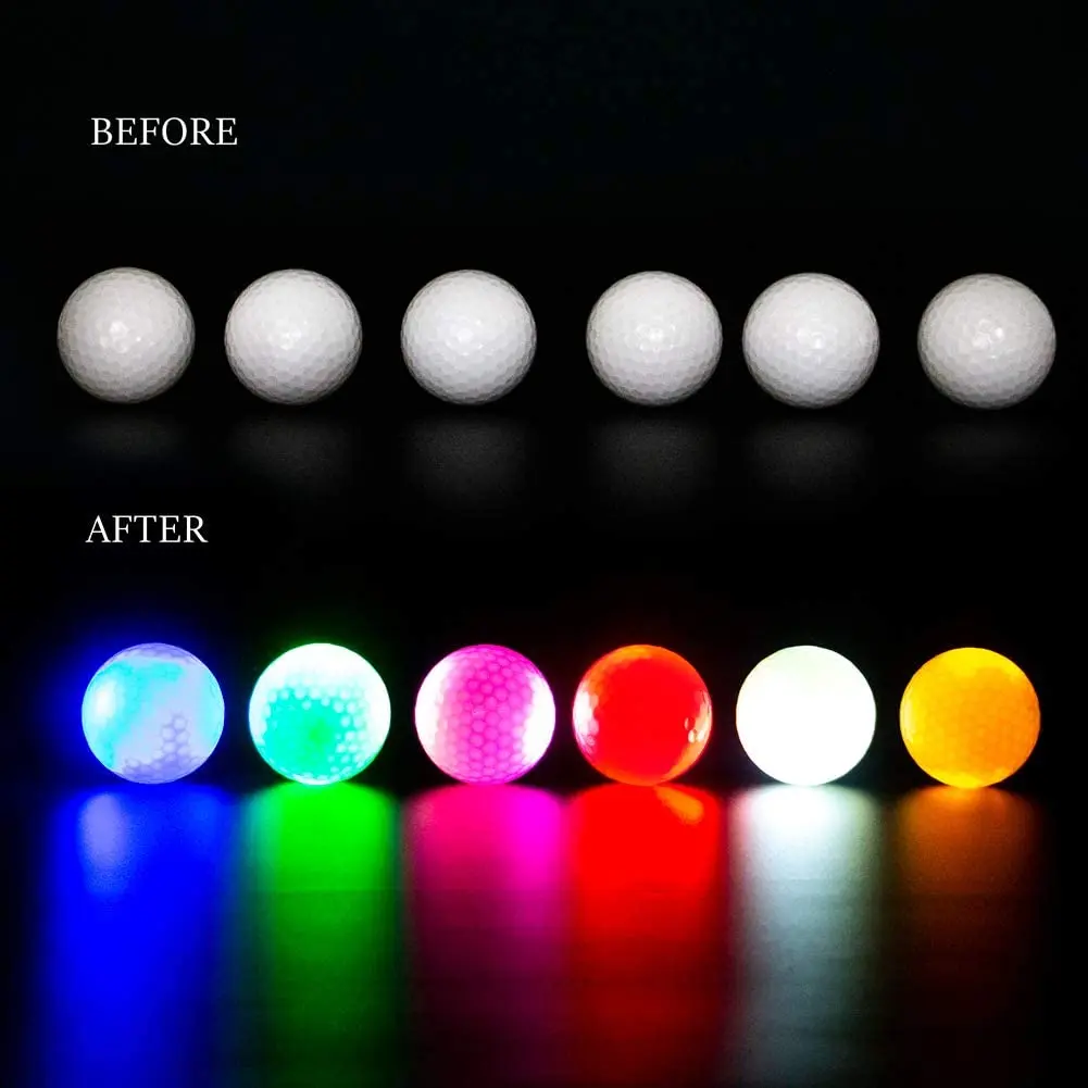 Enhua Light Up Luminous Glow In The Dark Practice At Night LED Golf Balls Flashing Gift  300-hr Lighting Time | Water Resis 6Pcs