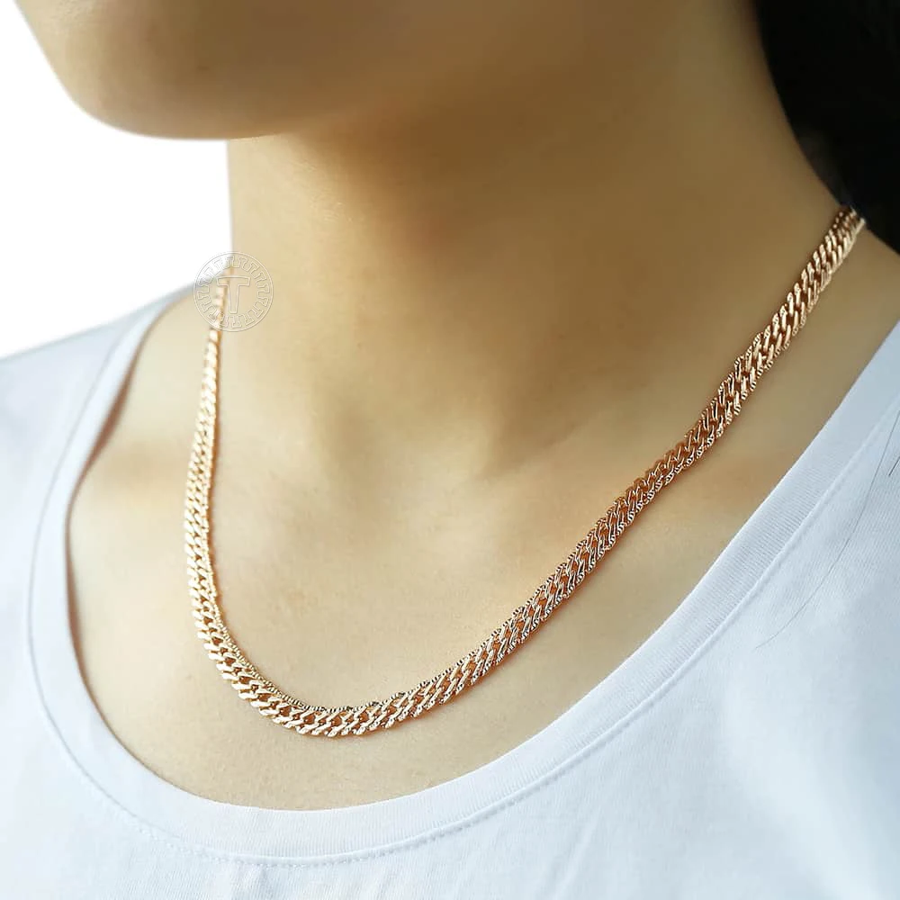 Necklace for Women Cuban Link Chain 585 Rose Gold Color Womens Necklaces Chain Jewelry 5mm 50-60cm DGN453