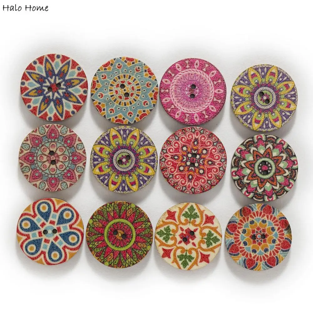 50/100pcs Retro Series Painted Round Wood Buttons Handwork Sewing Scrapbook Clothing Crafts Accessories Gift Card 15-25mm